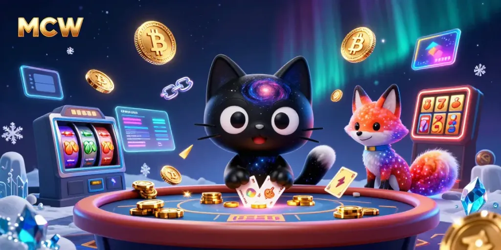 Experience the cosmic excitement of MCW with vibrant characters at a rich casino scene.