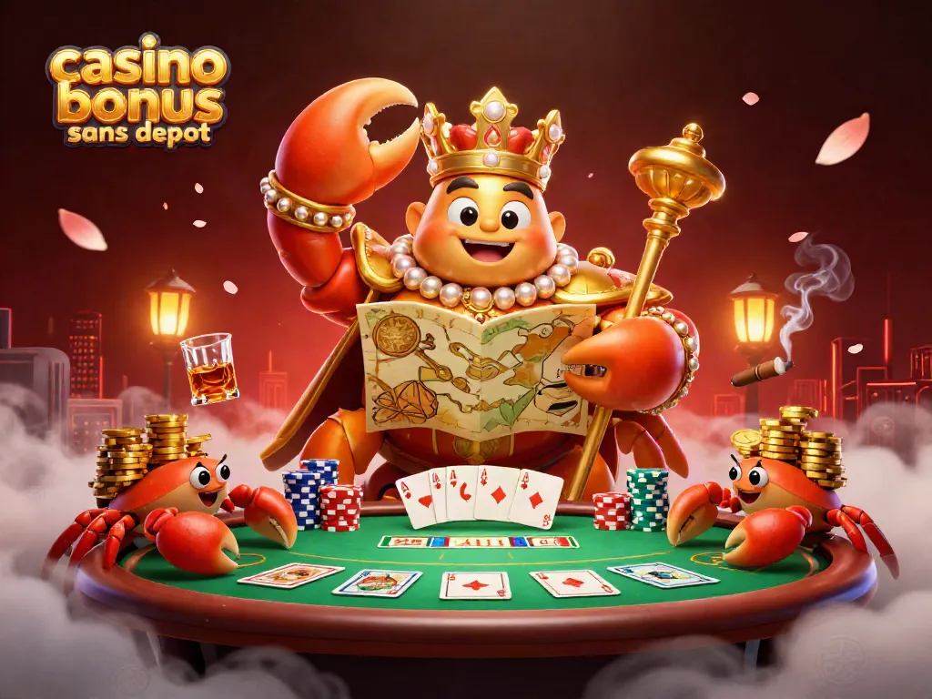 Profitez du casino bonus sans dépôt avec un empereur crabe en casino autour de tables de poker.