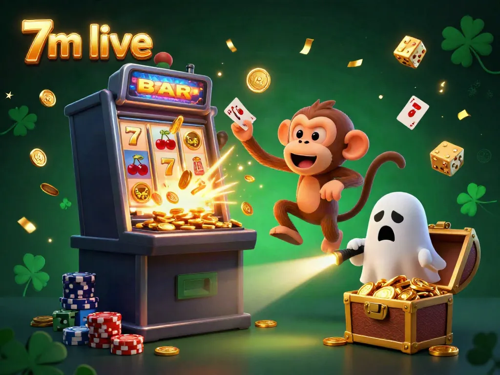 Experience the engaging world of 7m live with a playful poltergeist monkey and a curious puppy in a 3D casino.