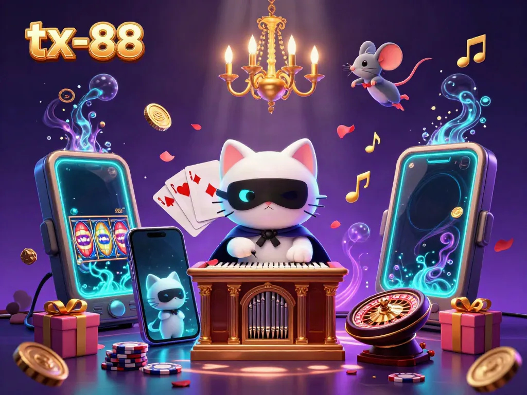 Experience the thrill of tx-88 with a lively casino scene featuring characters and gaming elements.
