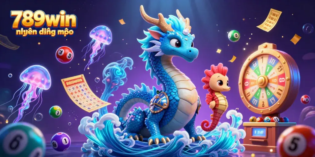 Experience an exciting world with 789win hiện đang mở, featuring a majestic azure dragon and colorful gaming elements.