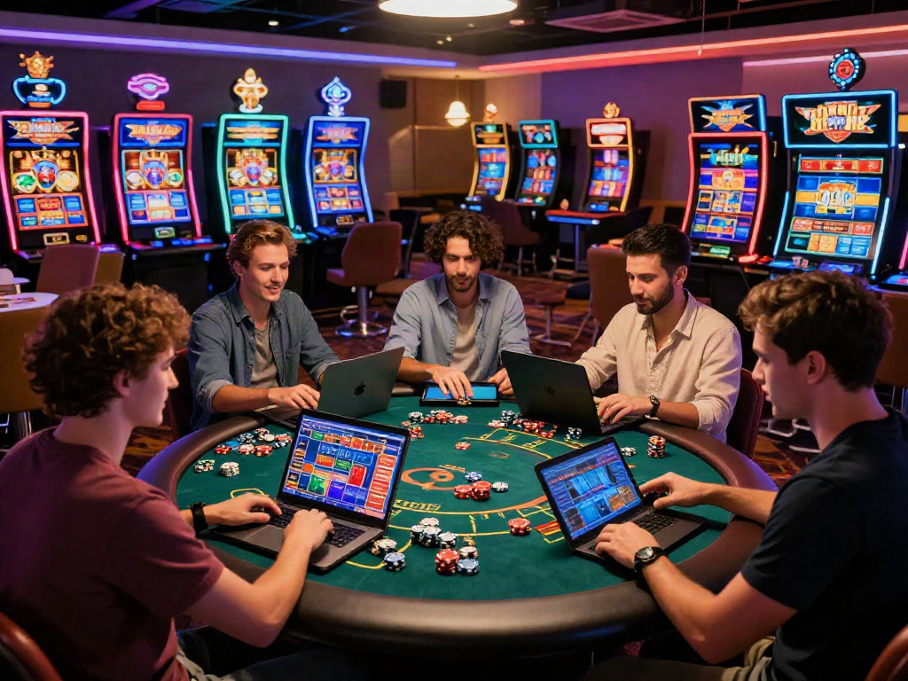 Scène de jeu captivante au casino en ligne le plus payant, joueurs engagés et ambiance excitante, ambiance lumineuse.