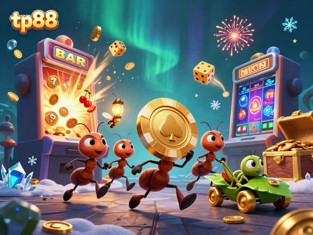 Experience the thrill of tp88 with ants on a heist, surrounded by a dynamic casino explosion.