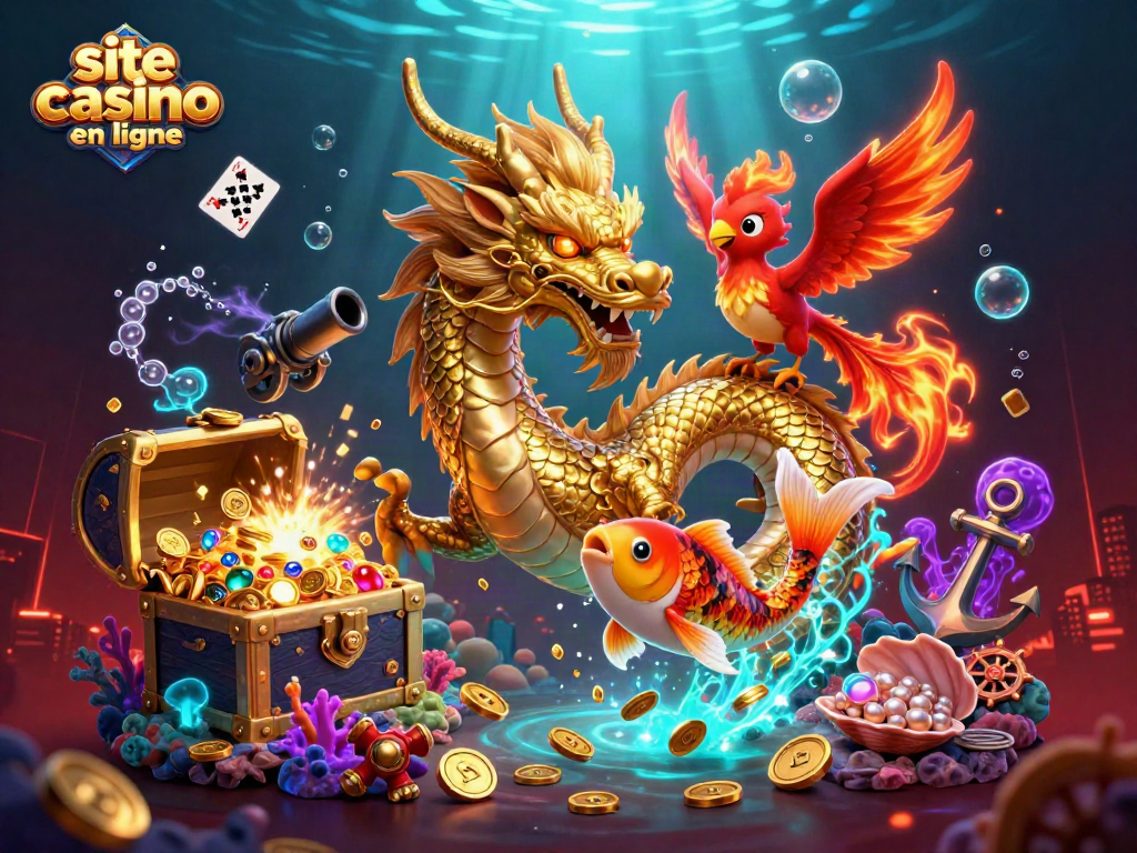 Découvrez le site casino en ligne avec un dragon chinois doré, un phénix rouge et un poisson koï chanceux.